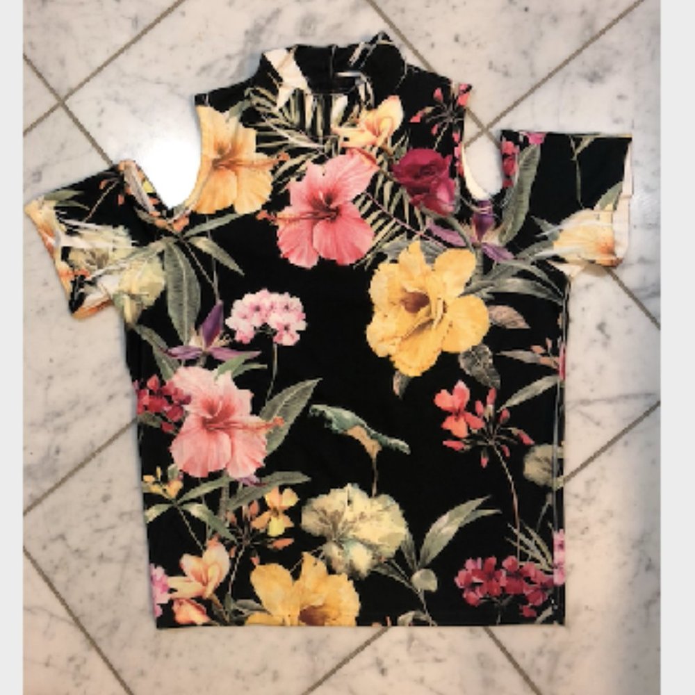Black Off-the-Shoulder Flower Top